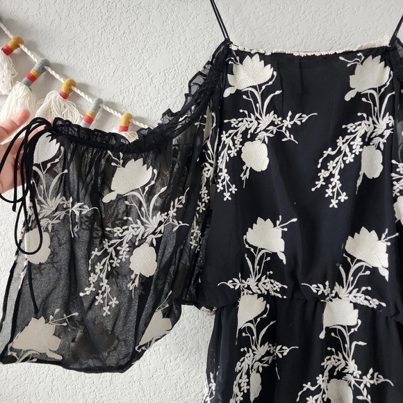 Alice + Olivia Holden Cold Shoulder Embroidered Floral Chiffon Mini Dress Boho M - Picture 10 of 13